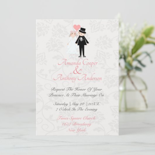 Kute en elegante bruiloft en ontvangst kaart (Staand voorkant)