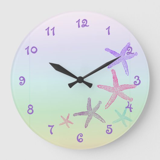 Kute en Fun Starfishes Pastel Grote Klok (Voorkant)