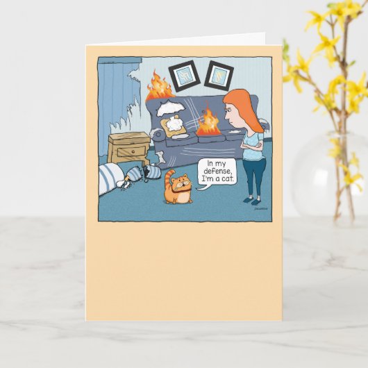 Kute en Funny Bad, Destructive Cat Birthday Kaart (Gele Bloem)