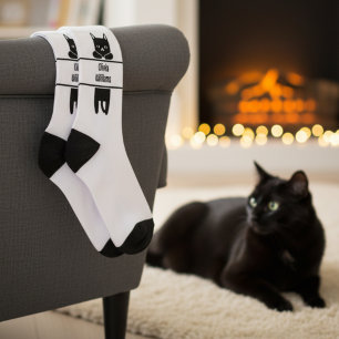 Kute en Funny Minimalist Black Cat Sign met naam Sokken