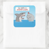 Kute en grappige haai en Manatee Claus Vierkante Sticker (Tas)