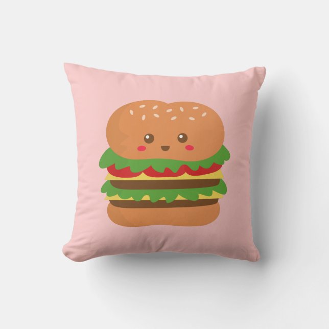Kute en happy big hamburger, voor fast food liefhe kussen (Voorkant)