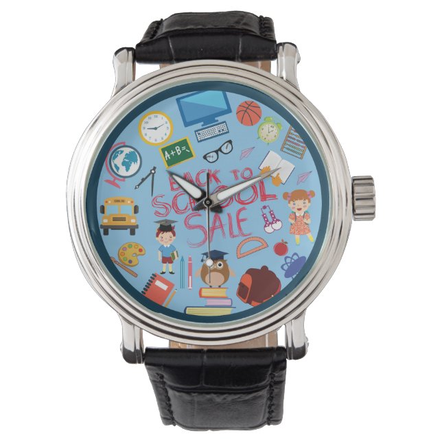 Kute en kleurrijk Terug naar School Cartoon Horloge (Voorkant)