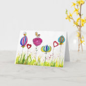 Kute en kleurrijke bloemen en vogel Wenskaart Kaart (Gele Bloem)