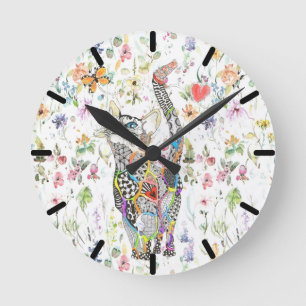 Kute en kleurrijke Floral Cat Wall Clock Ronde Klok