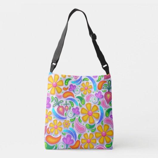 Kute en kleurrijke gele en Paarse Floral Crossbody Tas (Achterkant)