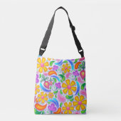 Kute en kleurrijke gele en Paarse Floral Crossbody Tas (Voorkant)
