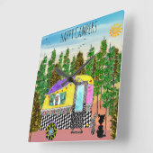 Kute en kleurrijke Happy Camper Square Wall klok (Hoek)