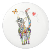 Kute en kleurrijke kat deurknop keramische knop (Voorkant)