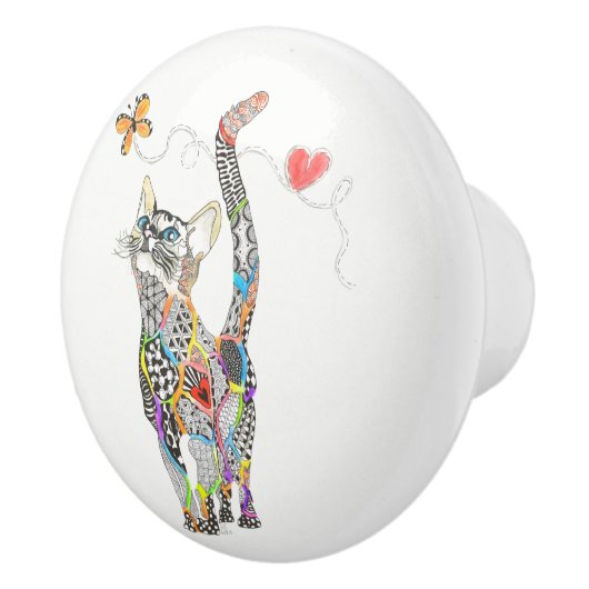 Kute en kleurrijke kat deurknop keramische knop (Rechts)