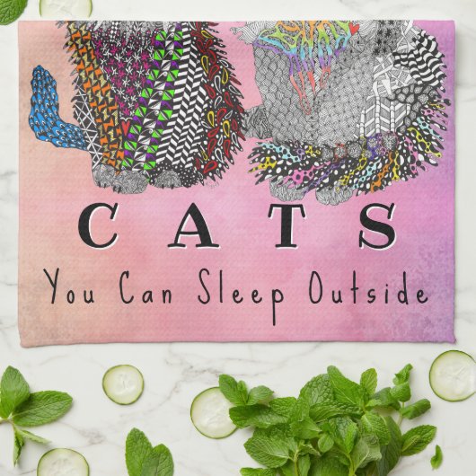 Kute en kleurrijke kat en keukenhanddoeken (Gevouwen)