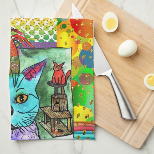 Kute en kleurrijke kat en muis 1/2 Vet Theedoek (Quarter Fold)