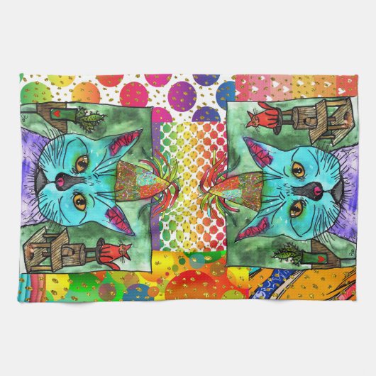 Kute en kleurrijke kat en muis 1/2 Vet Theedoek (Horizontaal)