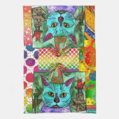 Kute en kleurrijke kat en muis 1/2 Vet Theedoek (Verticaal)