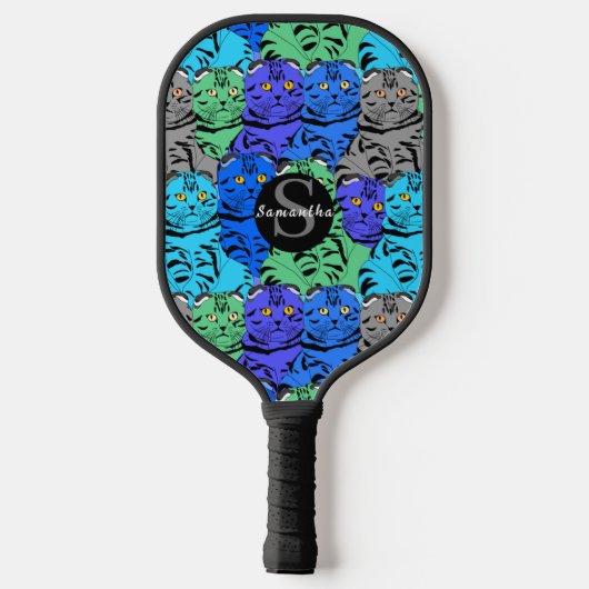Kute en kleurrijke katten patroon, aangepaste naam pickleball paddle (Achterkant)