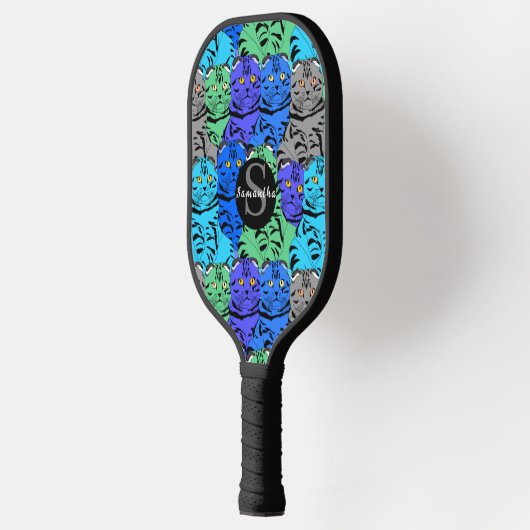 Kute en kleurrijke katten patroon, aangepaste naam pickleball paddle (Links)
