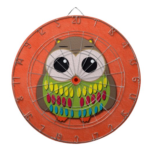 Kute en kleurrijke Oranje dartboard van Owl Dartbord (Voorkant)
