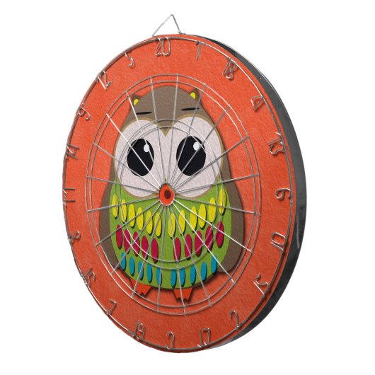 Kute en kleurrijke Oranje dartboard van Owl Dartbord (Voorkant Rechts)