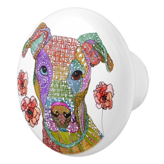 Kute en kleurrijke Pitbull Deurknop Keramische Knop (Rechts)