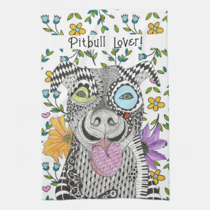 Kute en kleurrijke Pitbull Kitchen Towel Theedoek