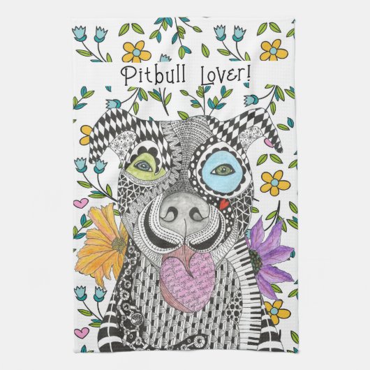 Kute en kleurrijke Pitbull Kitchen Towel Theedoek (Verticaal)