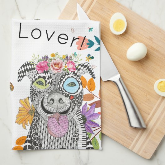 Kute en kleurrijke Pitbull Kitchen Towel Theedoek (Quarter Fold)