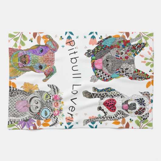 Kute en kleurrijke Pitbull Kitchen Towel Theedoek (Horizontaal)