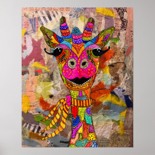 Kute en kleurrijke Poster van de Giraffe 16x20 inc