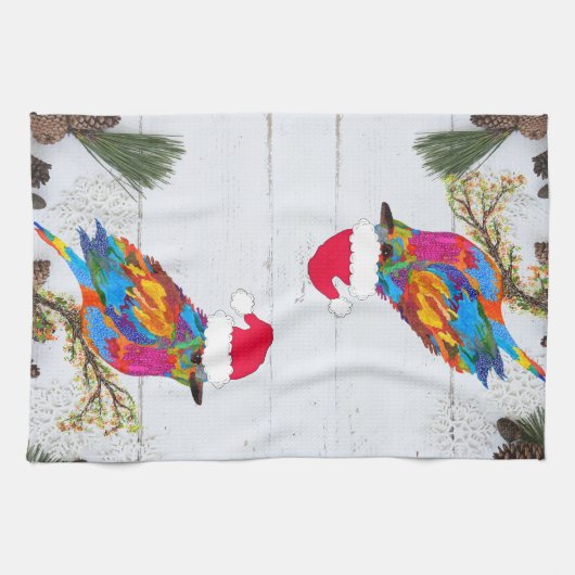 Kute en kleurrijke vogel op een Branch Kitchen Tow Theedoek (Horizontaal)