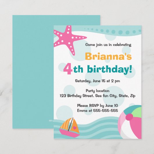 Kute en leuke poel of strandfeest voor kinderen kaart (Voorkant / Achterkant)