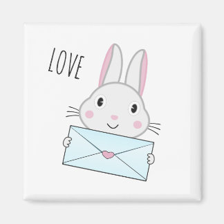 Kute en mooie Bunny holding Love Letter Magneet