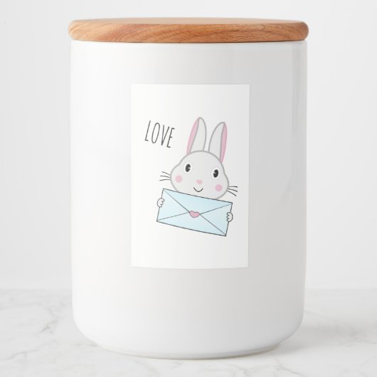 Kute en mooie Bunny holding Love Letter Voedselcontainer Etiket (Voorkant)