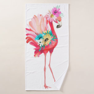 Kute en mooie roze flamingo mexican vogel met badhanddoek