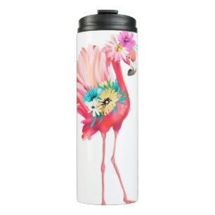 Kute en mooie roze flamingo mexican vogel met thermosbeker