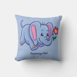 Kute en Schattige Baby Elephant Blue op maat Kussen