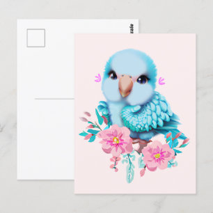 Kute en Schattige blauwe Baby papegaai Briefkaart