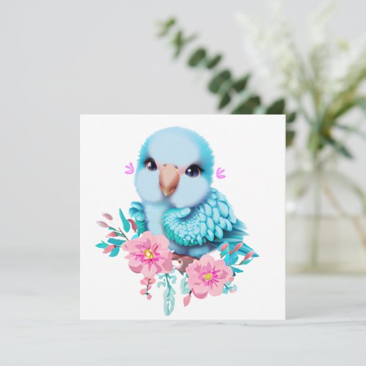Kute en Schattige blauwe Baby papegaai Feestdagenkaart (Staand voorkant)