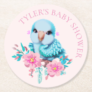 Kute en Schattige blauwe Baby papegaai Ronde Kartonnen Onderzetter