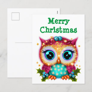 Kute en Schattige Kawaii Baby Owl Feestdagenkaart