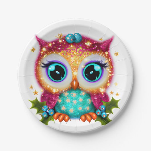 Kute en Schattige Kawaii Baby Owl Papieren Bordje (Voorkant)
