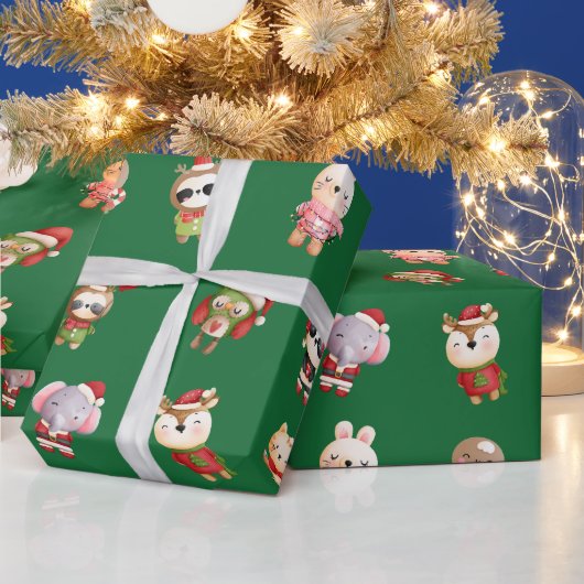 Kute en Schattige kerstbaby's Groen Cadeaupapier (Feestdagen)