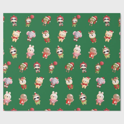 Kute en Schattige kerstbaby's Groen Cadeaupapier (Vlak)