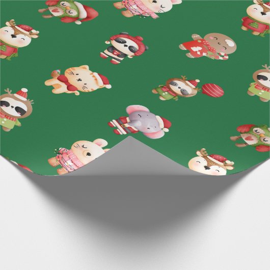 Kute en Schattige kerstbaby's Groen Cadeaupapier (Hoek)