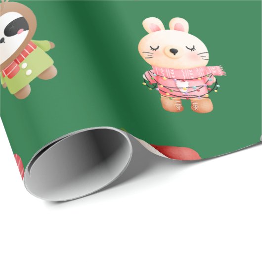 Kute en Schattige kerstbaby's Groen Cadeaupapier (Rol Hoek)