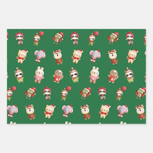 Kute en Schattige kerstbaby's Groen Inpakpapier Vel (Voorkant 3)