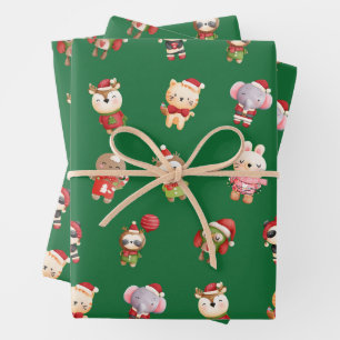 Kute en Schattige kerstbaby's Groen Inpakpapier Vel