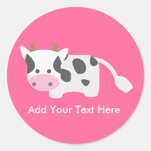 Kute en Schattige koe Ronde Sticker (Voorkant)