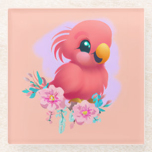 Kute en Schattige roze Baby Parrot Glazen Onderzetter