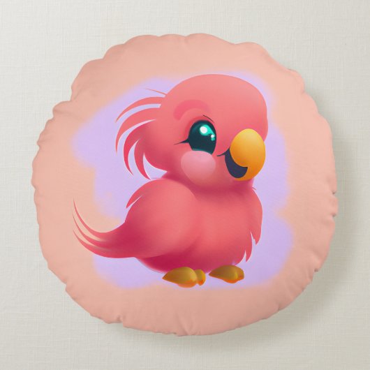 Kute en Schattige roze Baby Parrot Rond Kussen (Voorkant)