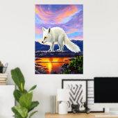 Kute en schattige witte vos | AI Art Poster (Thuiskantoor)
